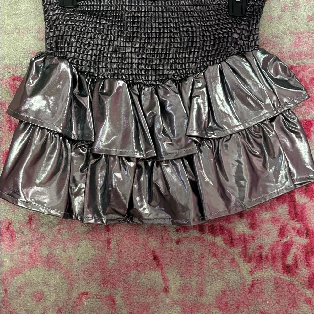 Queen of Sparkles Silver Metallic Ruffle Skirt